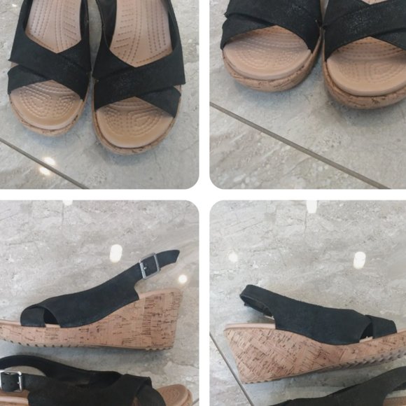 WANTED! CROCS wedge cork leather sandals 10 - Picture 2 of 3